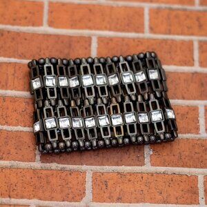 6 inch, Vintage Square Rhinestones Silver Tone Stylish Bracelet - W27